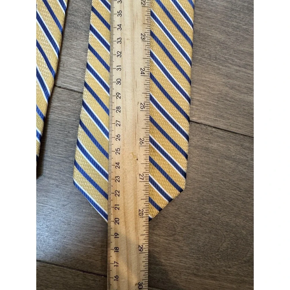 Haines & Bonner Tie Mens One Size Yellow Blue Striped Silk Woven Handmade London